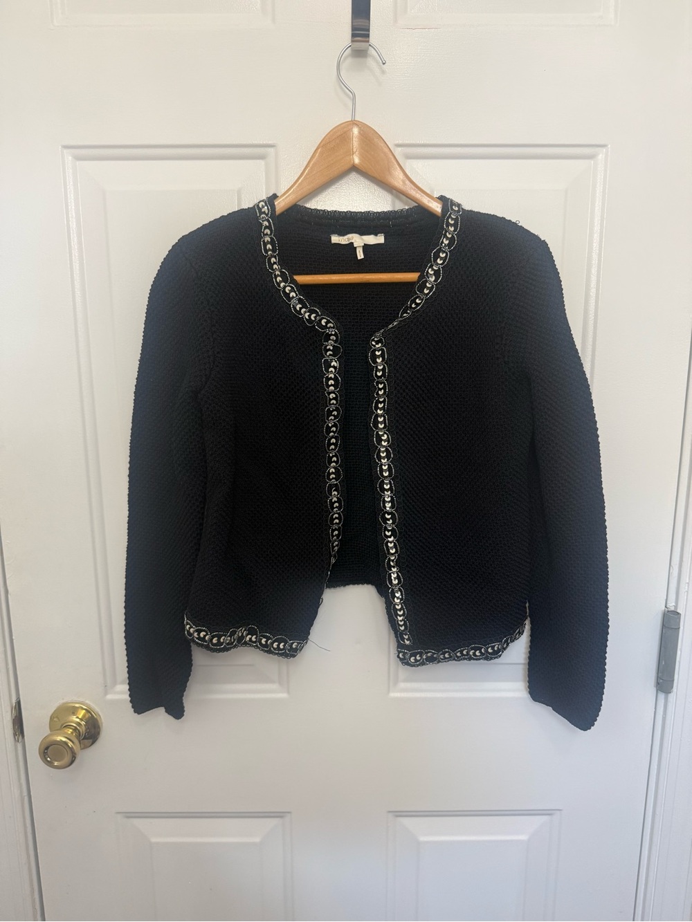 Maje Black Boucle Open Front Blazer With Sequins Size Small Office Career